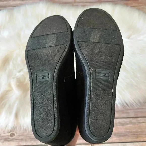 Toms Wedges Booties Shoes Sz 11 Black Suede Leather - Picture 7 of 10